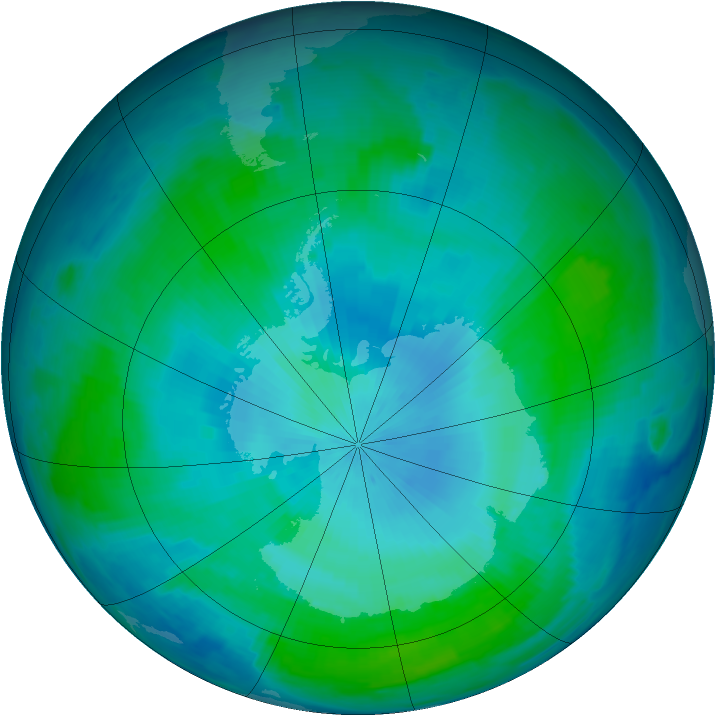 Antarctic ozone map for 15 February 1997